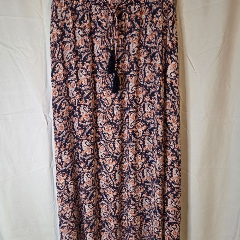 Westport Navy and Blush Paisley Drawstring Maxi Skirt with Tassel